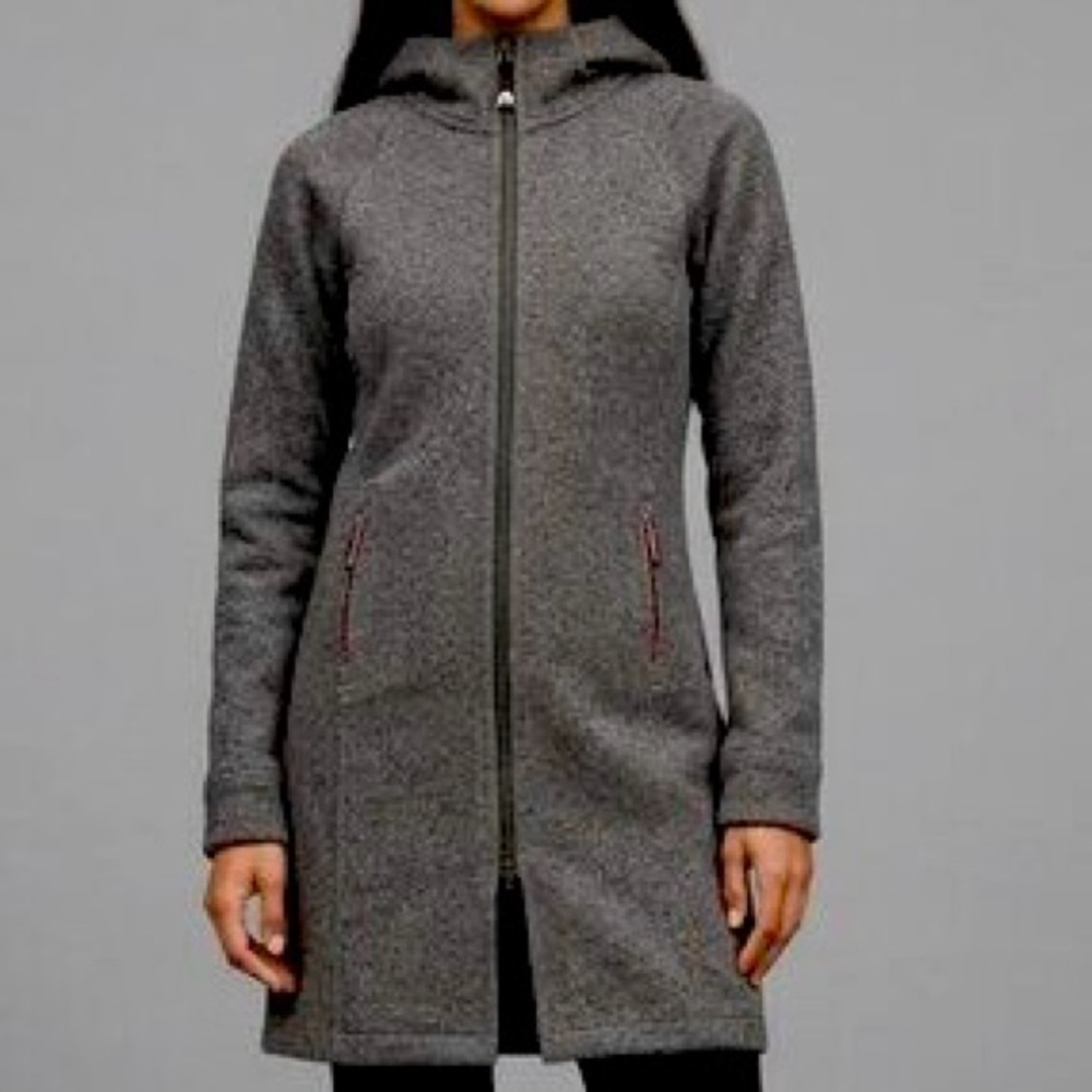 Rare LULULEMON Aprés Yoga Long Tweed Fleece Lined Hooded Jacket Brownish Grey